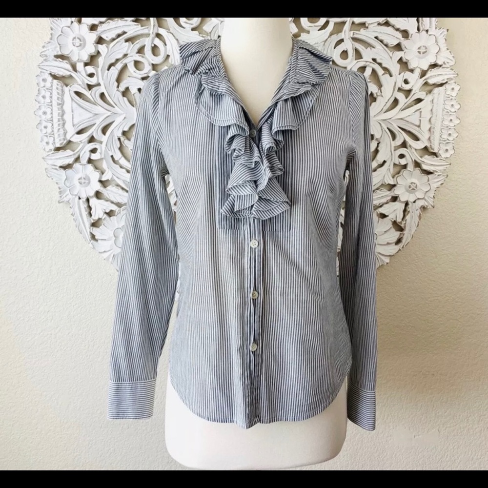 J. Crew Striped Ruffle Collar Button Shirt